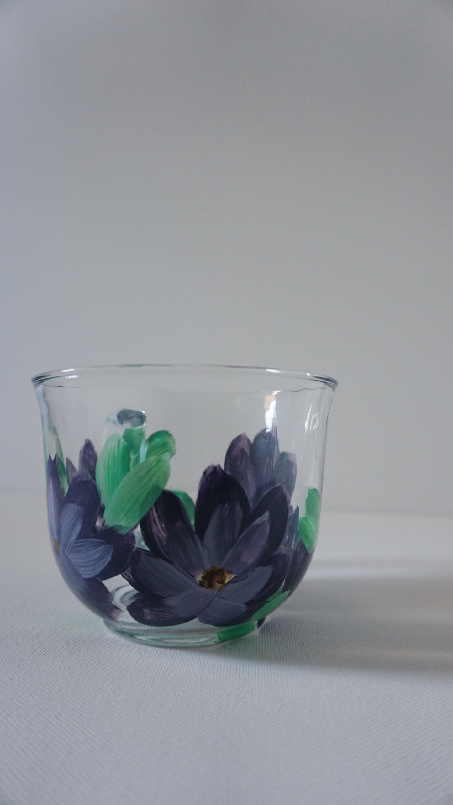 Hand Painted Glass Mug - Dark Purple Flower