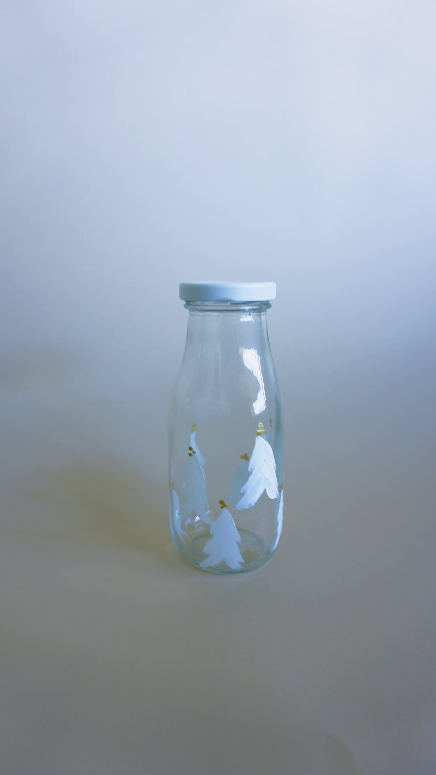 Hand Painted Glass Milk Bottle - White and Gold Christmas Trees