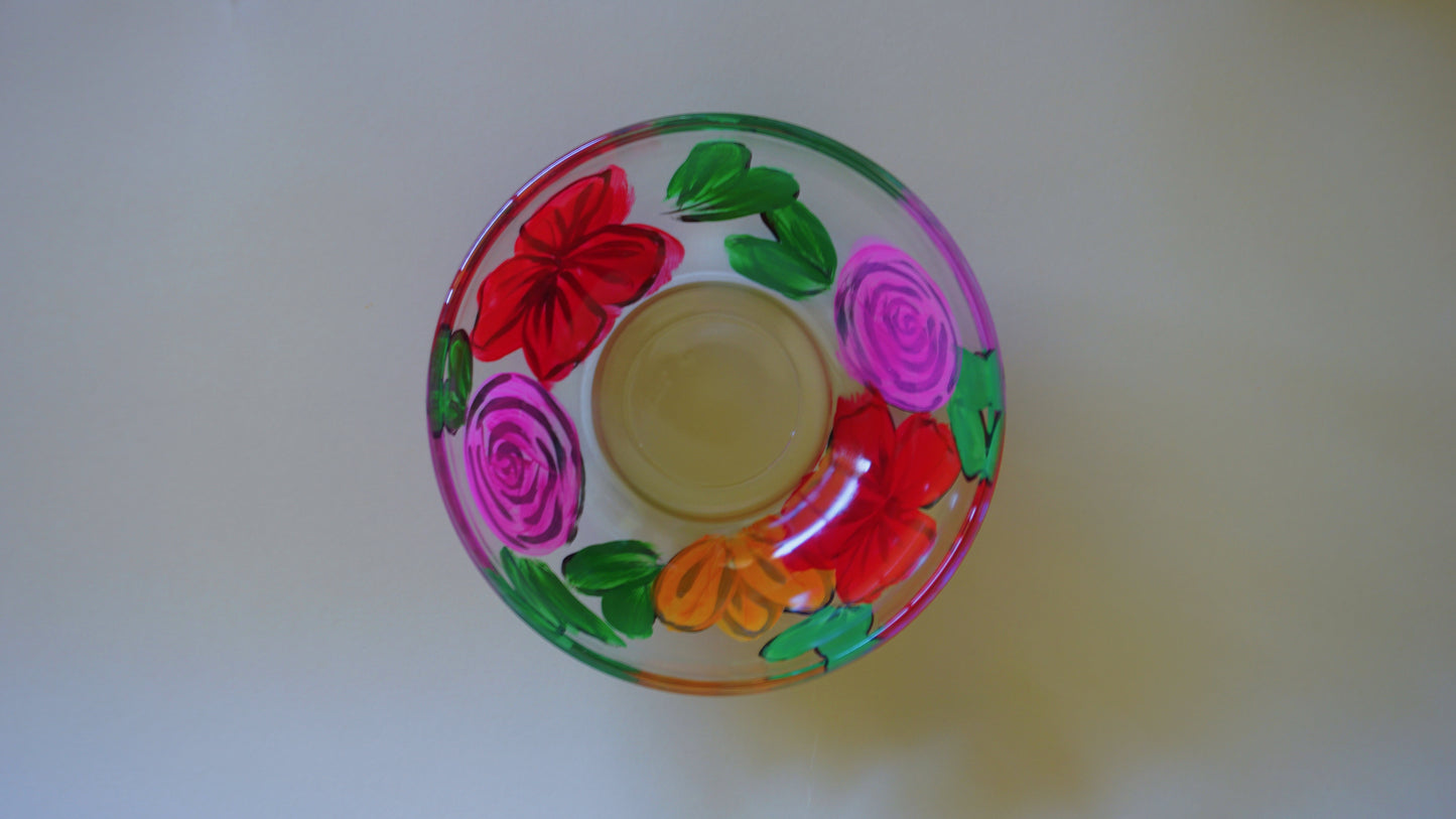 Hand Painted Glass Bowl Set - "Desi's Bouquet"