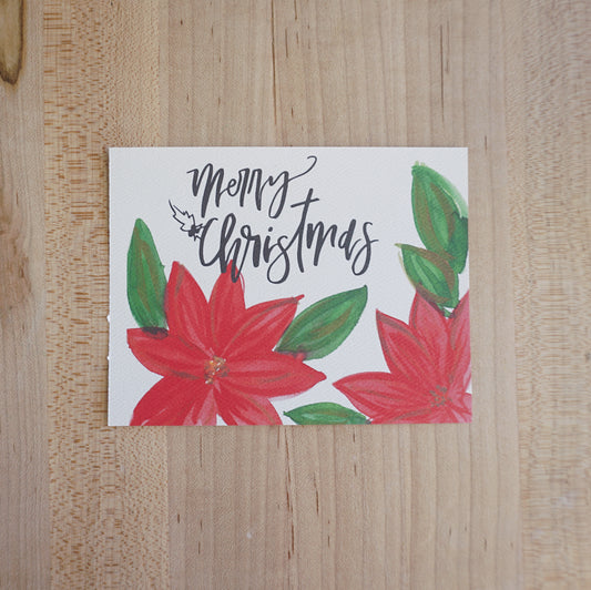 Merry Christmas (Red Poinsettia Flowers) - Printed Postcard