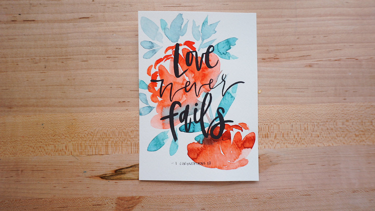 Love Never Fails (1 Corinthians 13) - Postcard