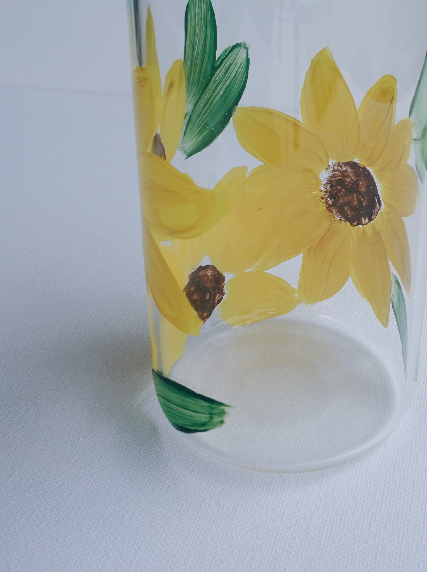 Hand Painted Glass Cup with Bamboo Lid and Glass Straw - Sunflower