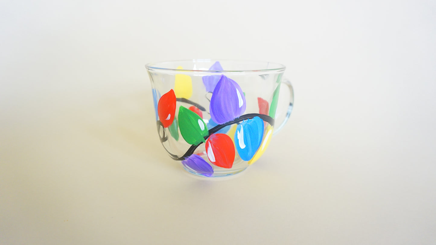 Hand Painted Glass Mug - Christmas Lights