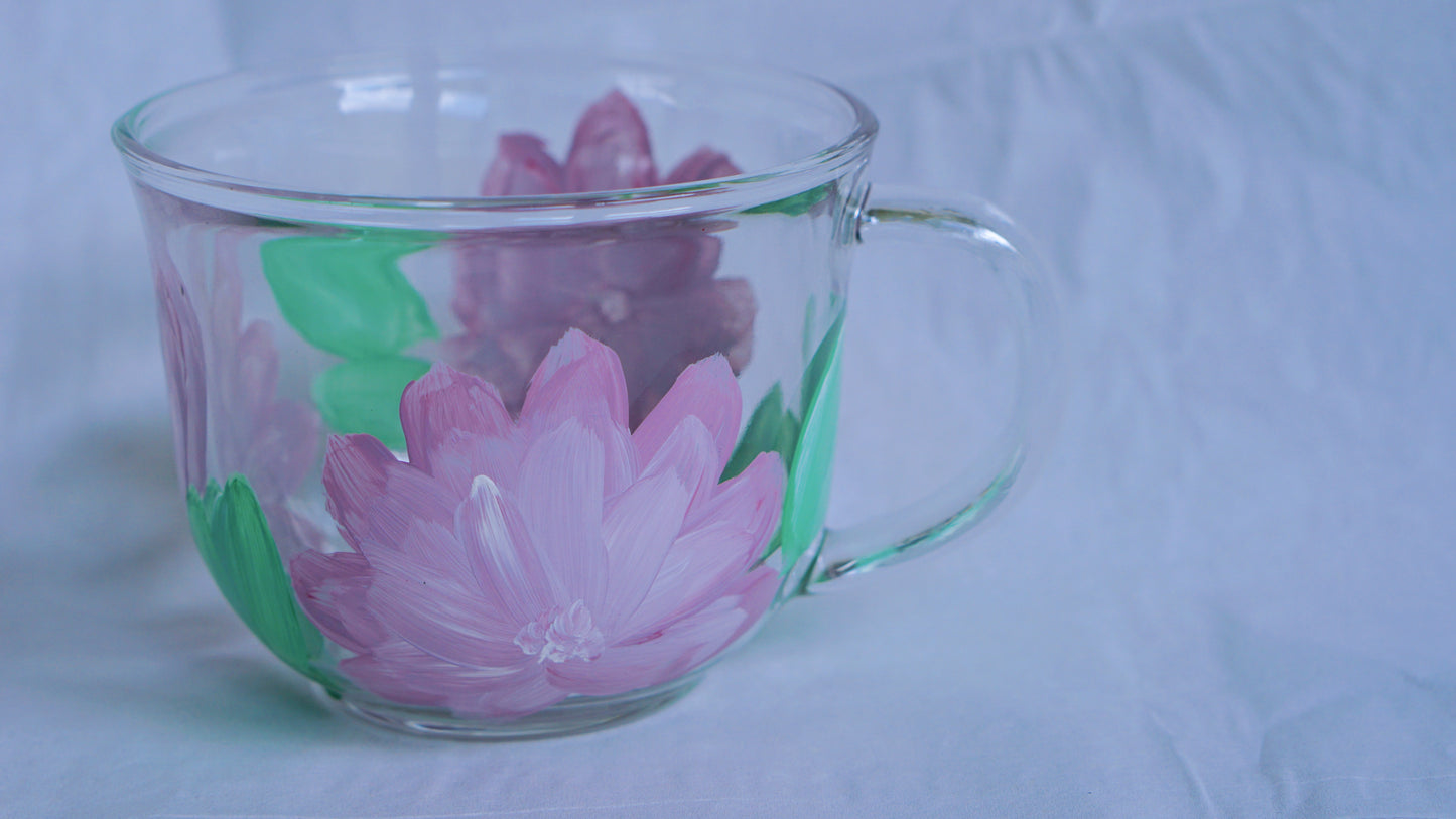 Hand Painted Glass Mug - Purple Flower