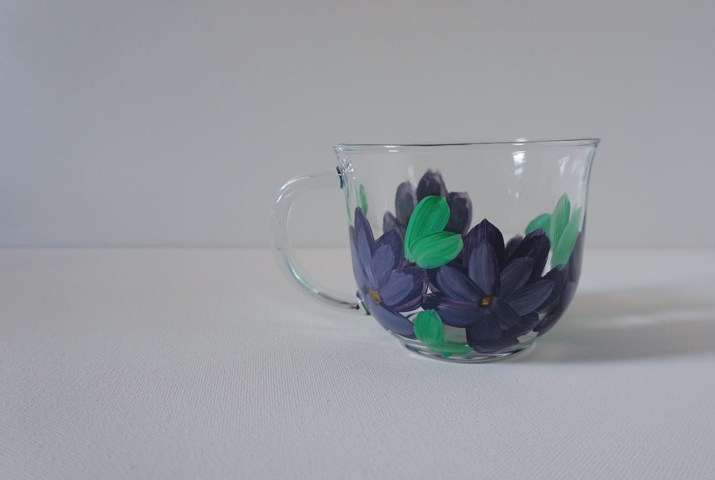 Hand Painted Glass Mug - Dark Purple Flower