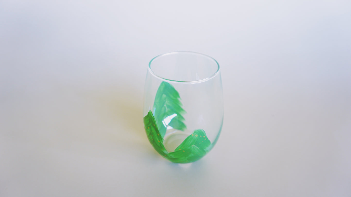 Hand Painted Stemless Wine Glass - Oh Christmas Tree