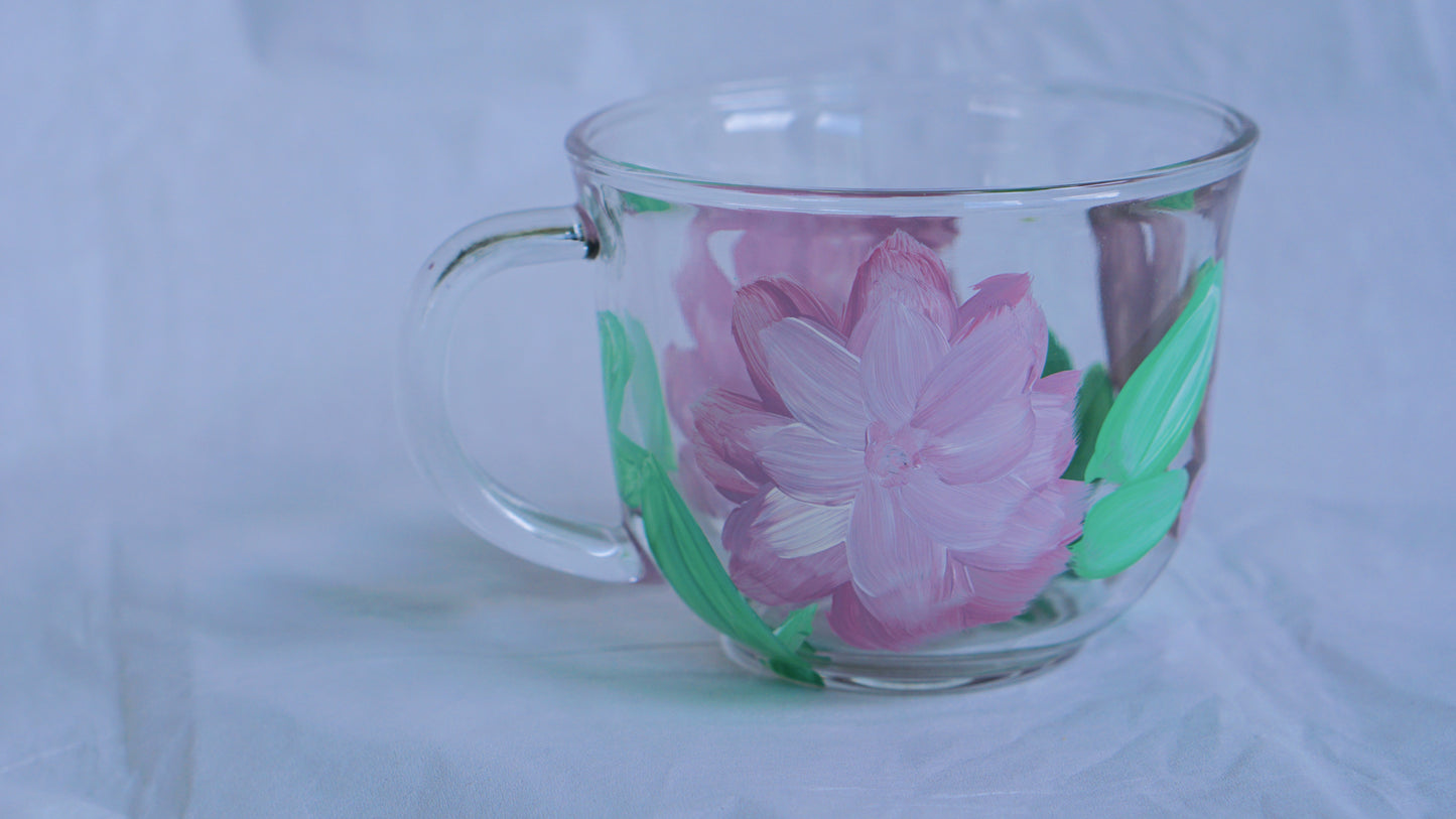 Hand Painted Glass Mug - Purple Flower