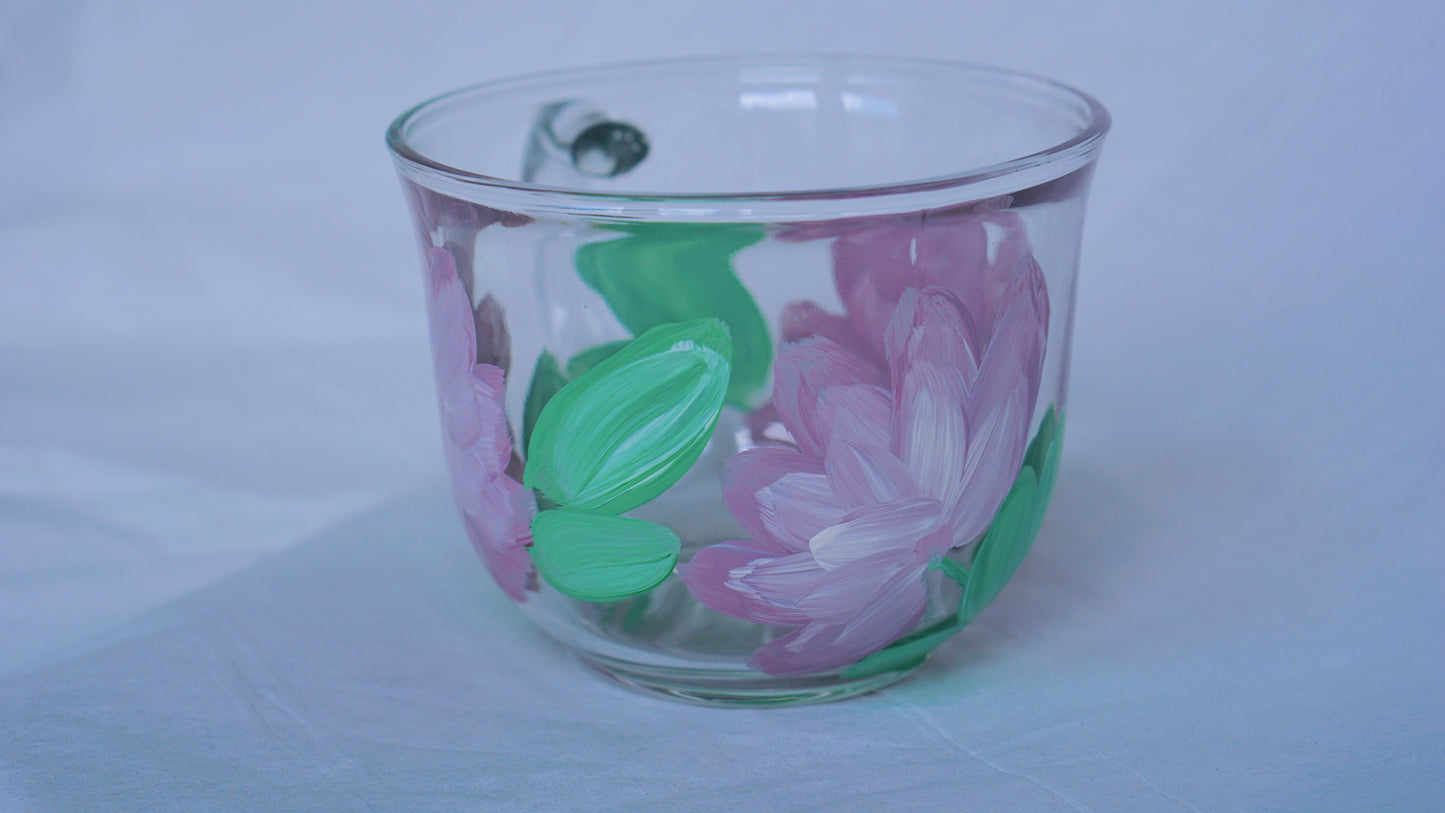 Hand Painted Glass Mug - Purple Flower