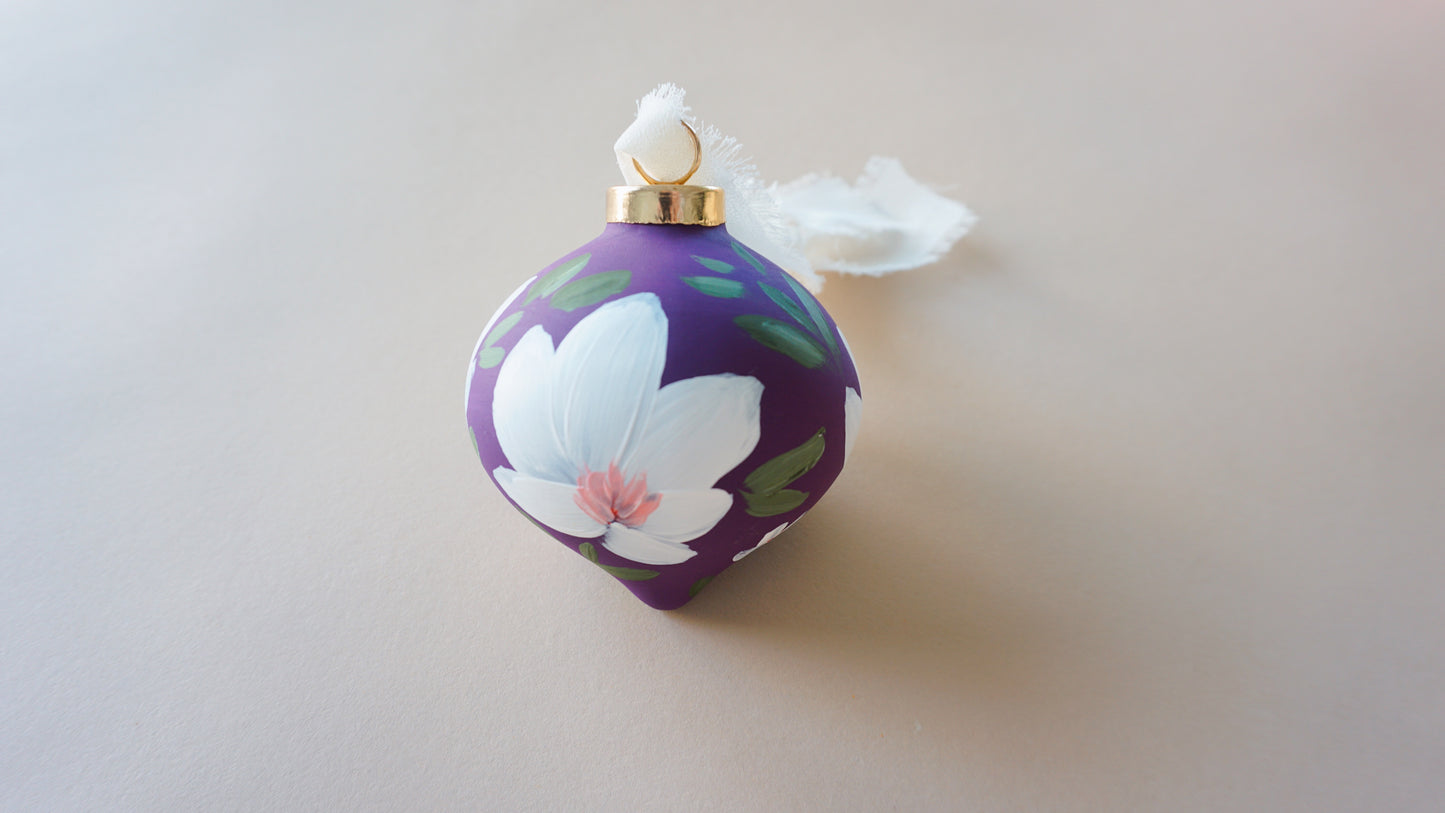 Purple and White Flowers- Christmas Tree Ceramic Ornament