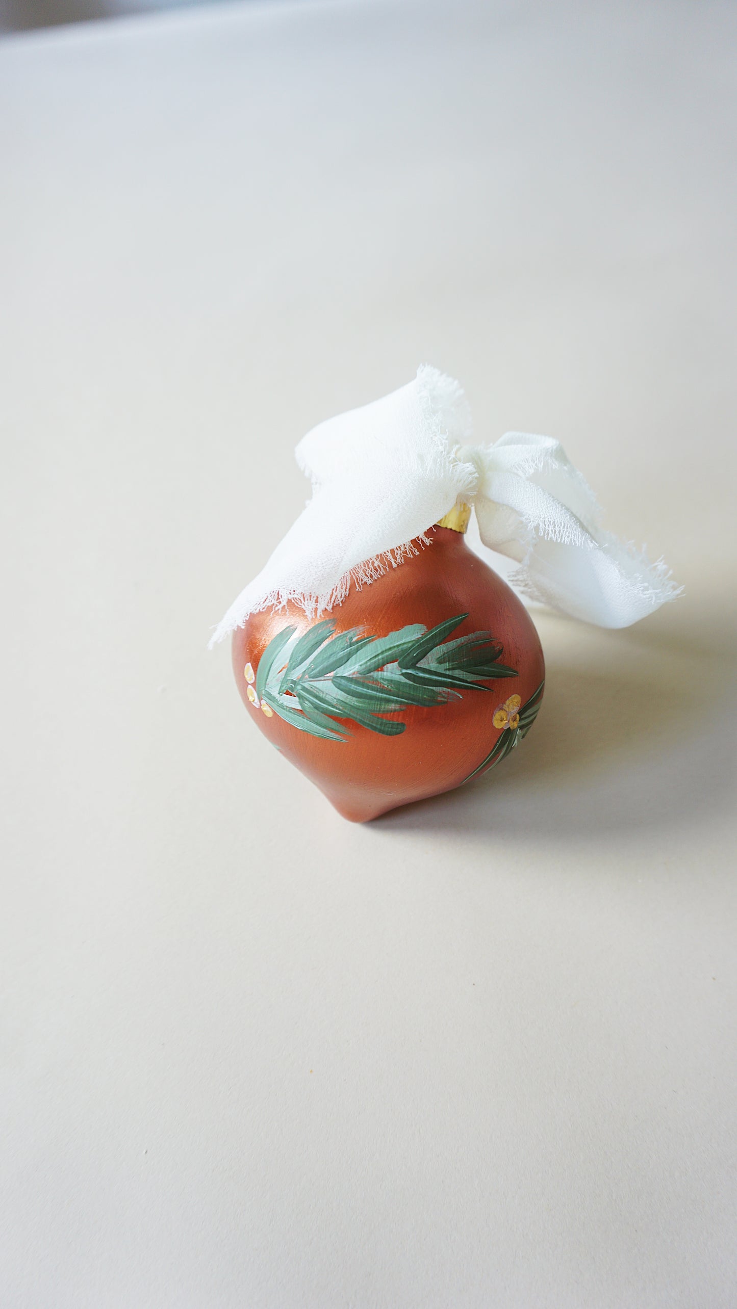 Bronze + Pine Branches- Christmas Tree Ceramic Ornament