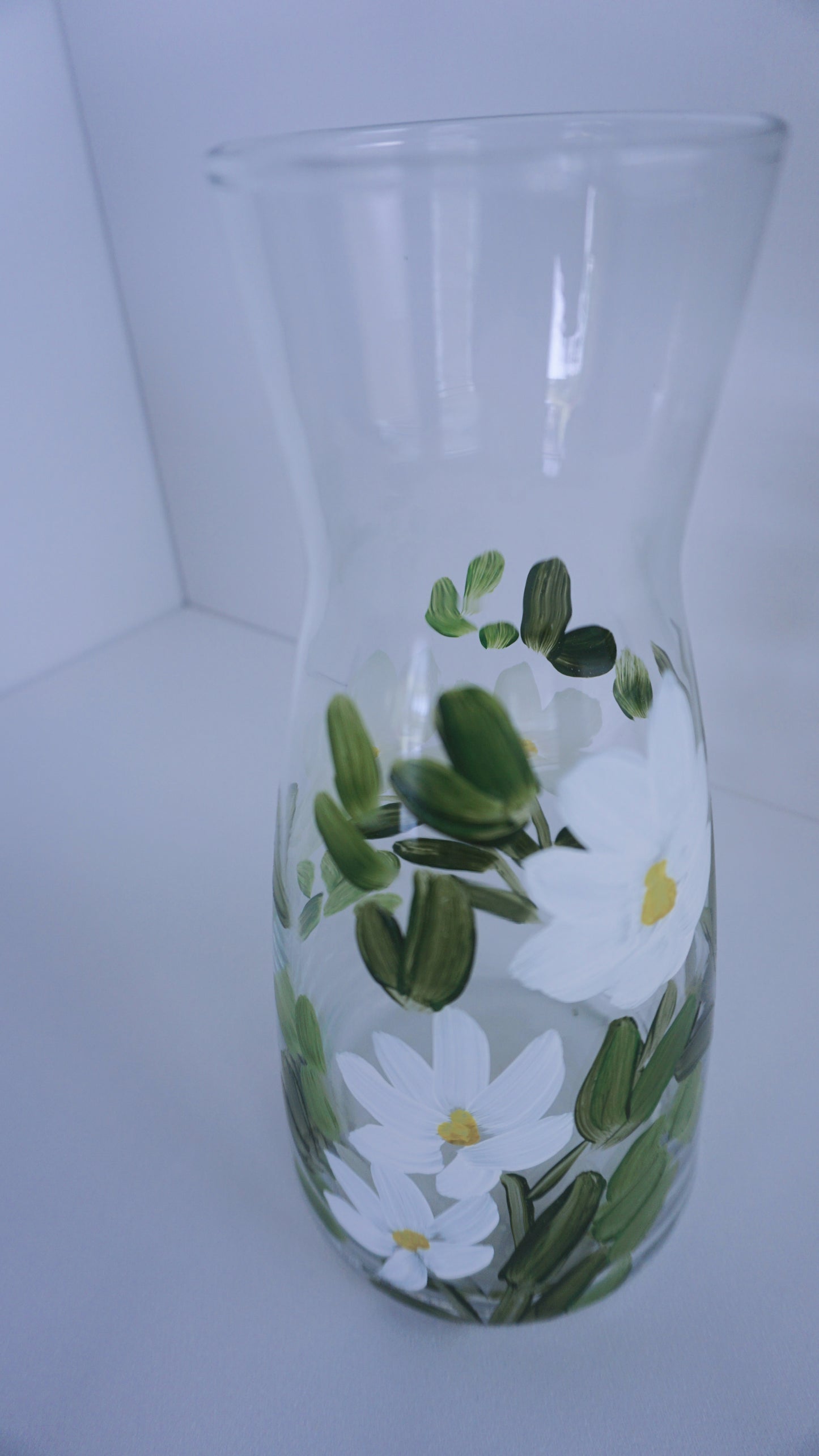 Hand Painted Glass Jar - White Flower