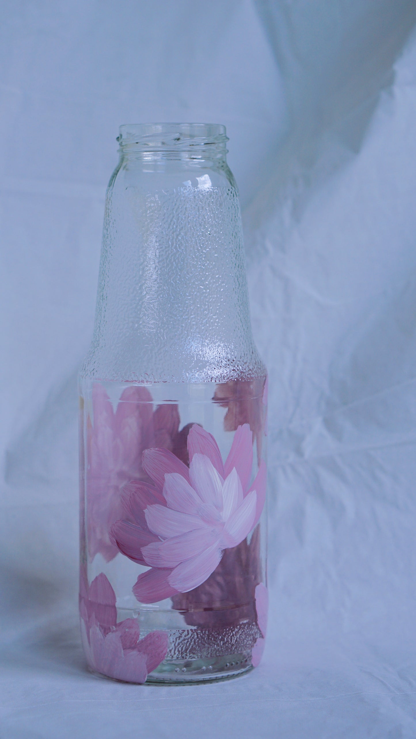 Hand Painted Glass Bottle - Large Tall - Purple Flower