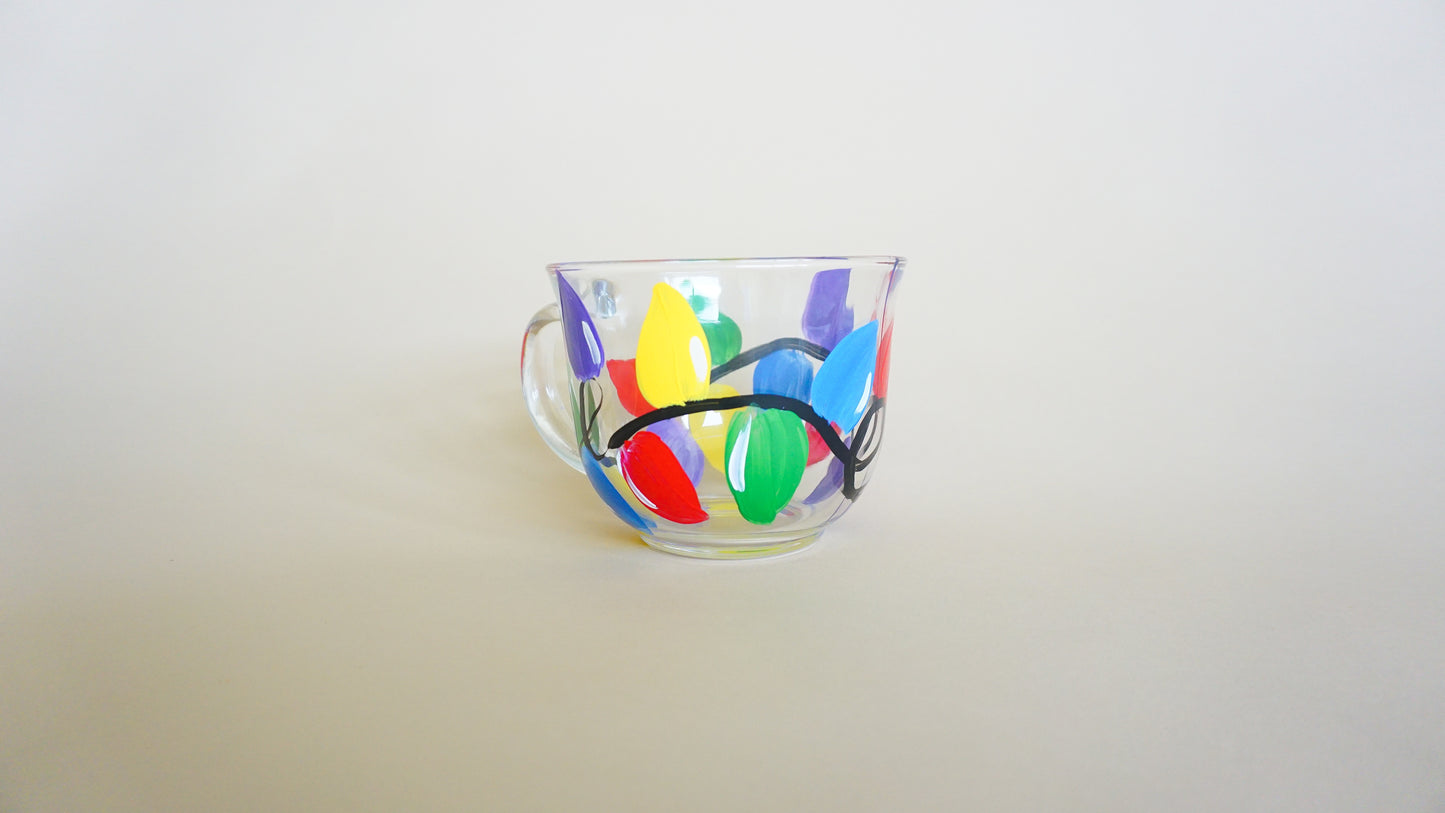 Hand Painted Glass Mug - Christmas Lights