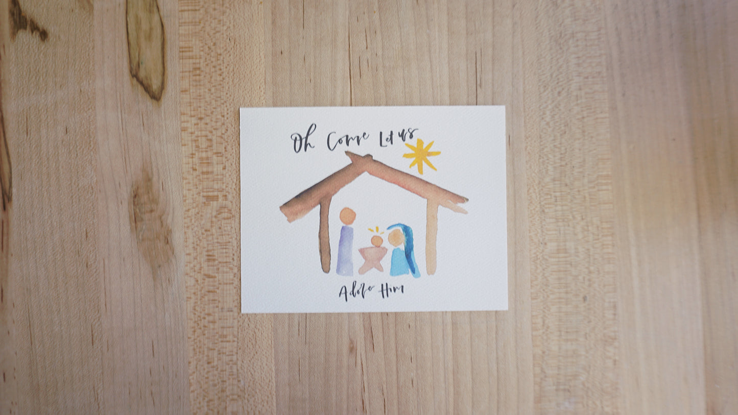 Oh Come Let Us Adore Him (Nativity) - Printed Postcard