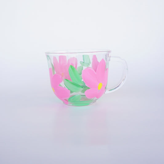 Hand Painted Glass Mug - Pink Flower