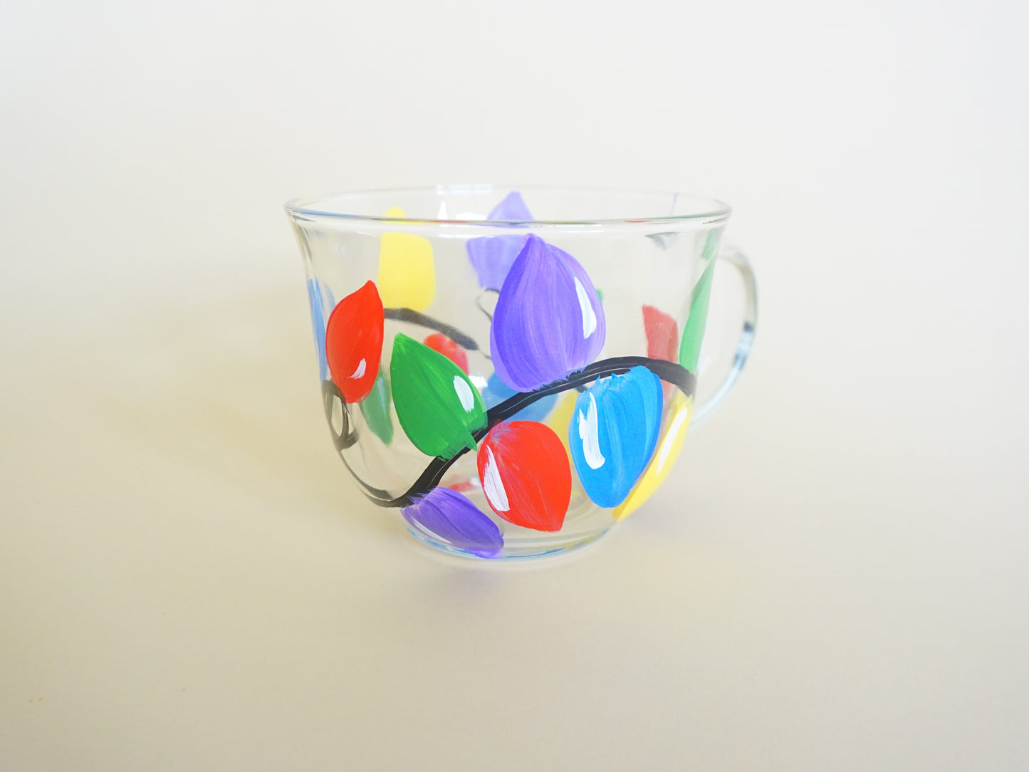 Hand Painted Glass Mug - Christmas Lights