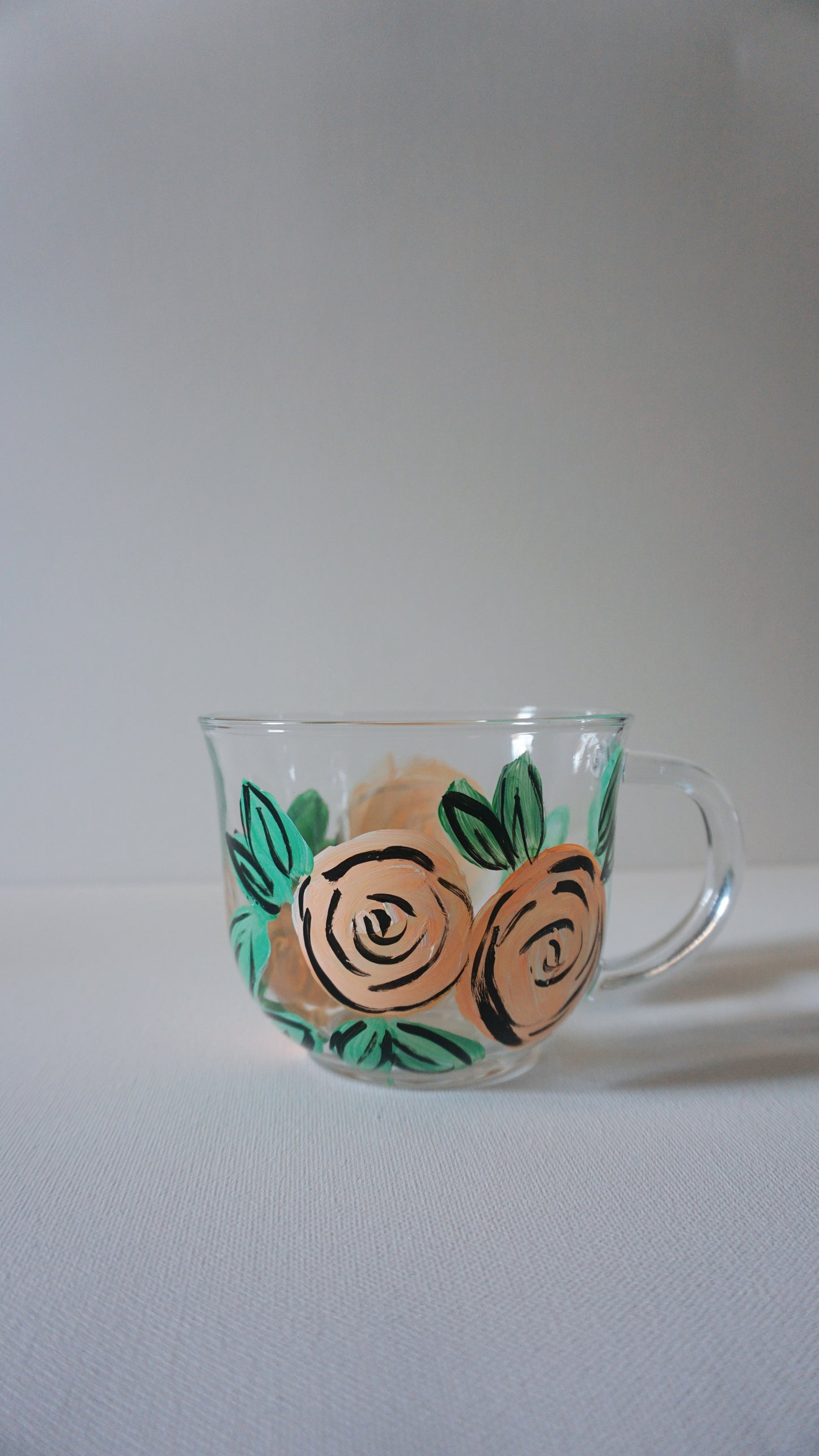 Hand Painted Glass Mug - Comic Book Peach Rose