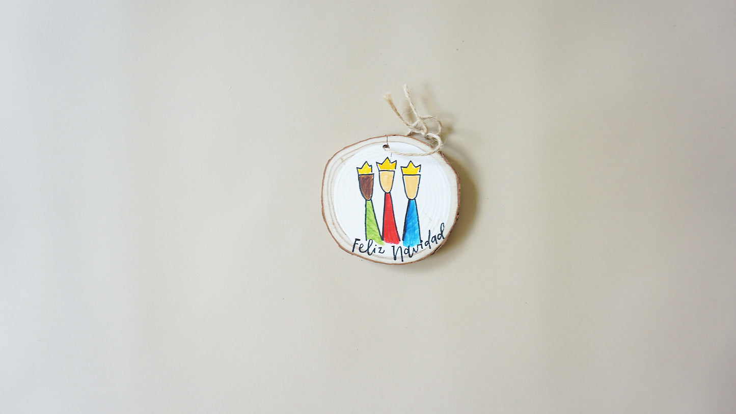 Reyes,Feliz Navidad- Round Wood Christmas Ornament