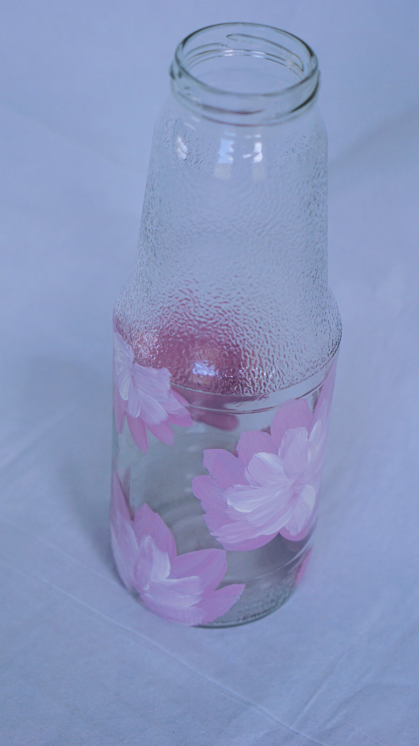 Hand Painted Glass Bottle - Large Tall - Purple Flower