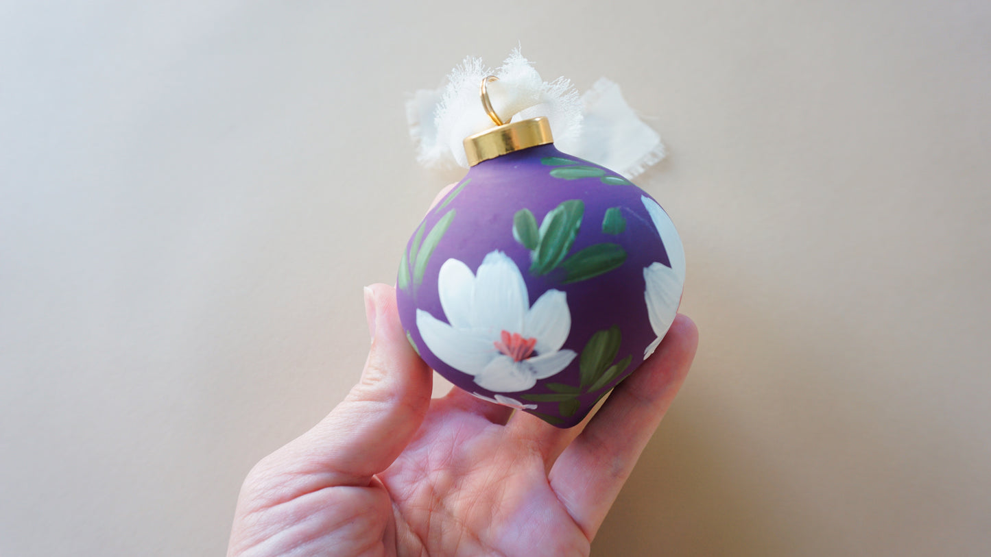 Purple and White Flowers- Christmas Tree Ceramic Ornament