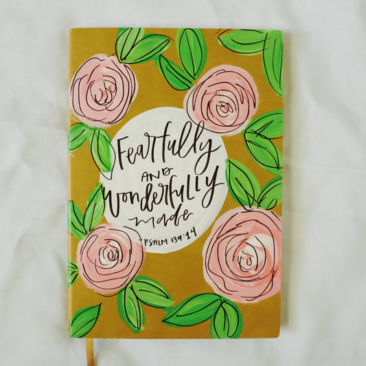 Fearfully and Wonderfully Made (Psalm 139:14) - Otabind/Layflat Binding, Ruled Pages, Leather Cover, Large Journal