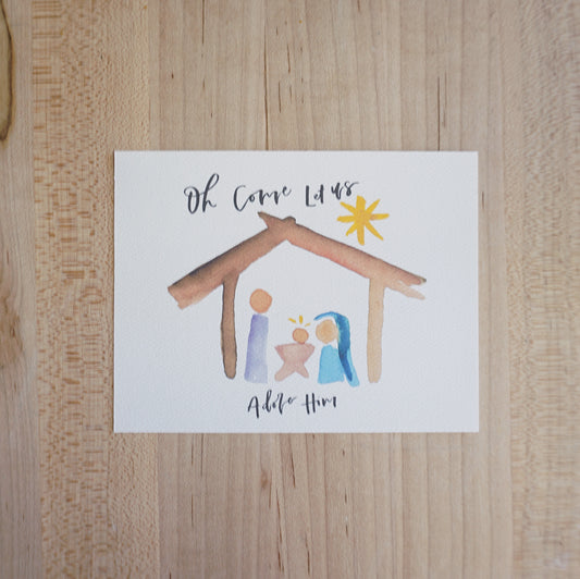 Oh Come Let Us Adore Him (Nativity) - Printed Postcard