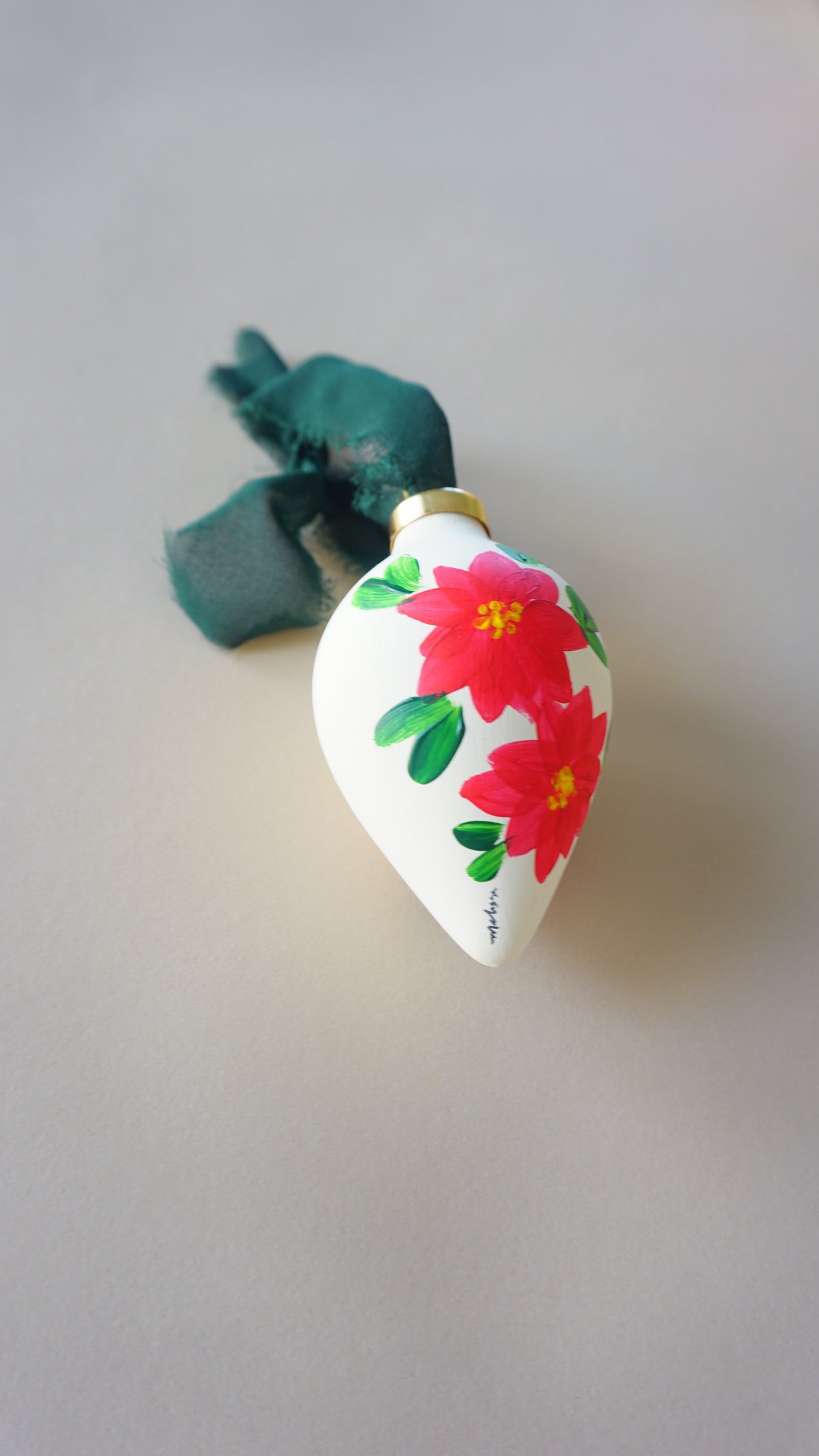 Red Poinsettia Flowers Pendent Shape- Christmas Tree Ceramic Ornament