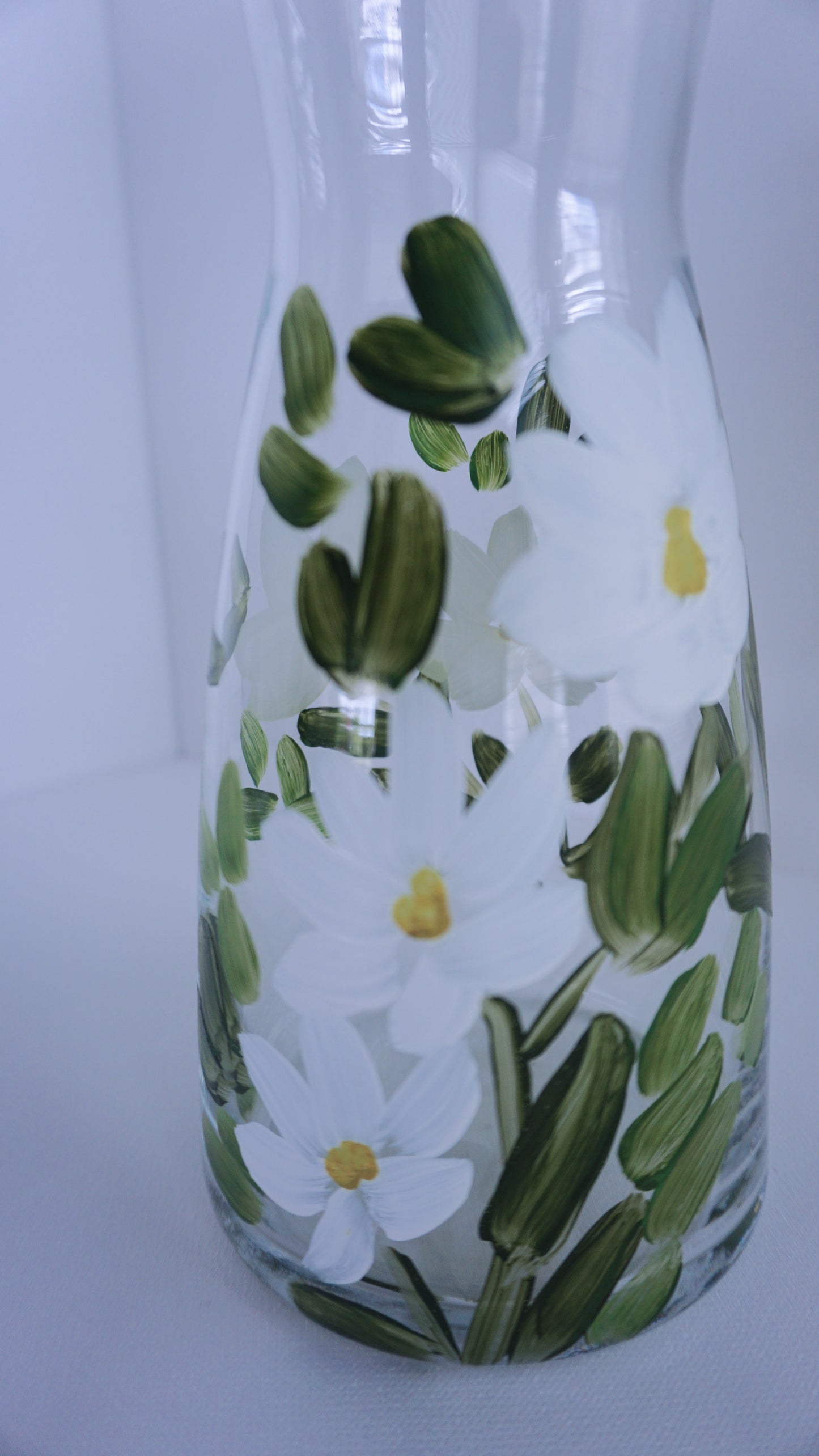 Hand Painted Glass Jar - White Flower