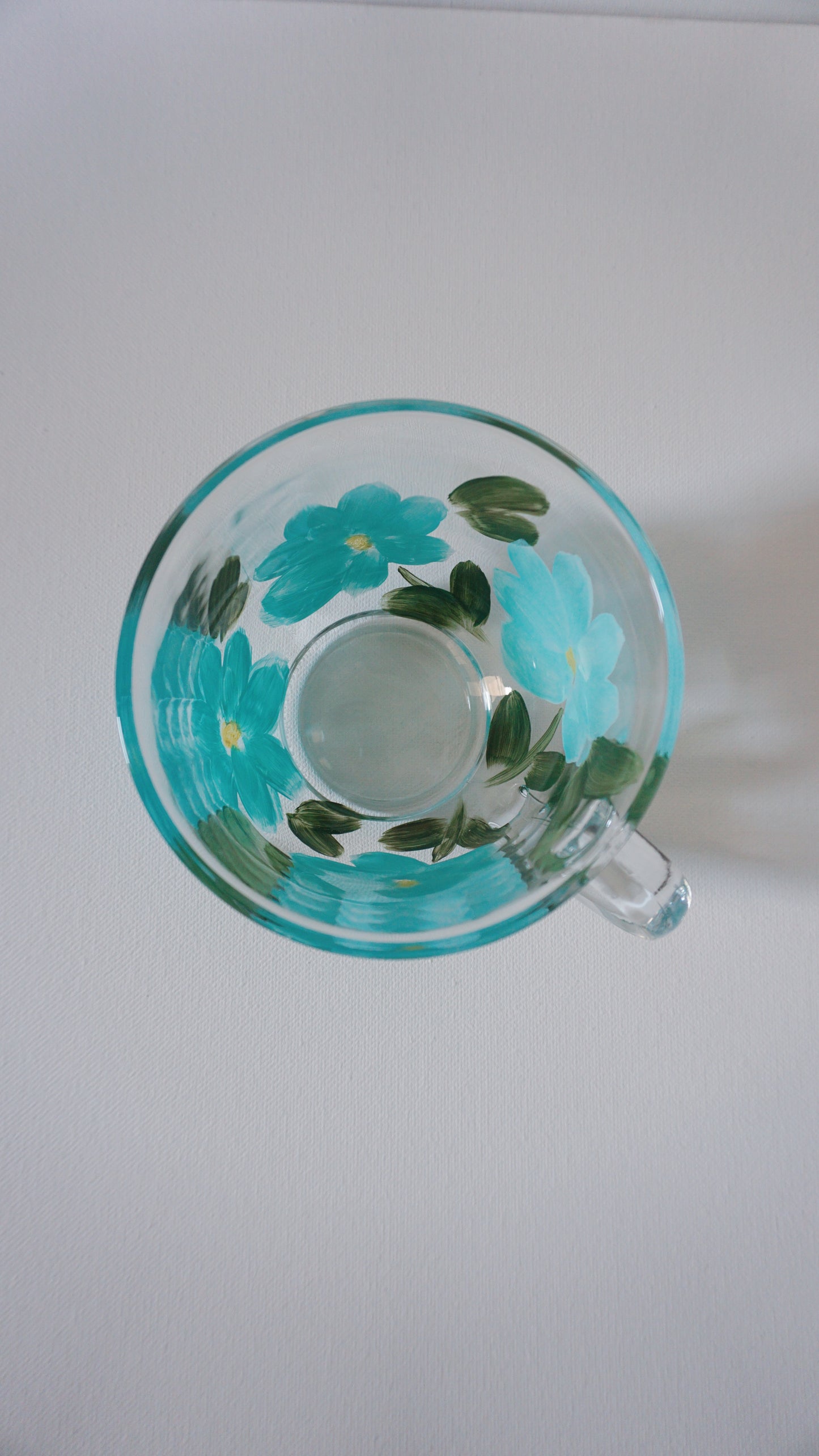 Hand Painted Glass Mug - Blue Flower