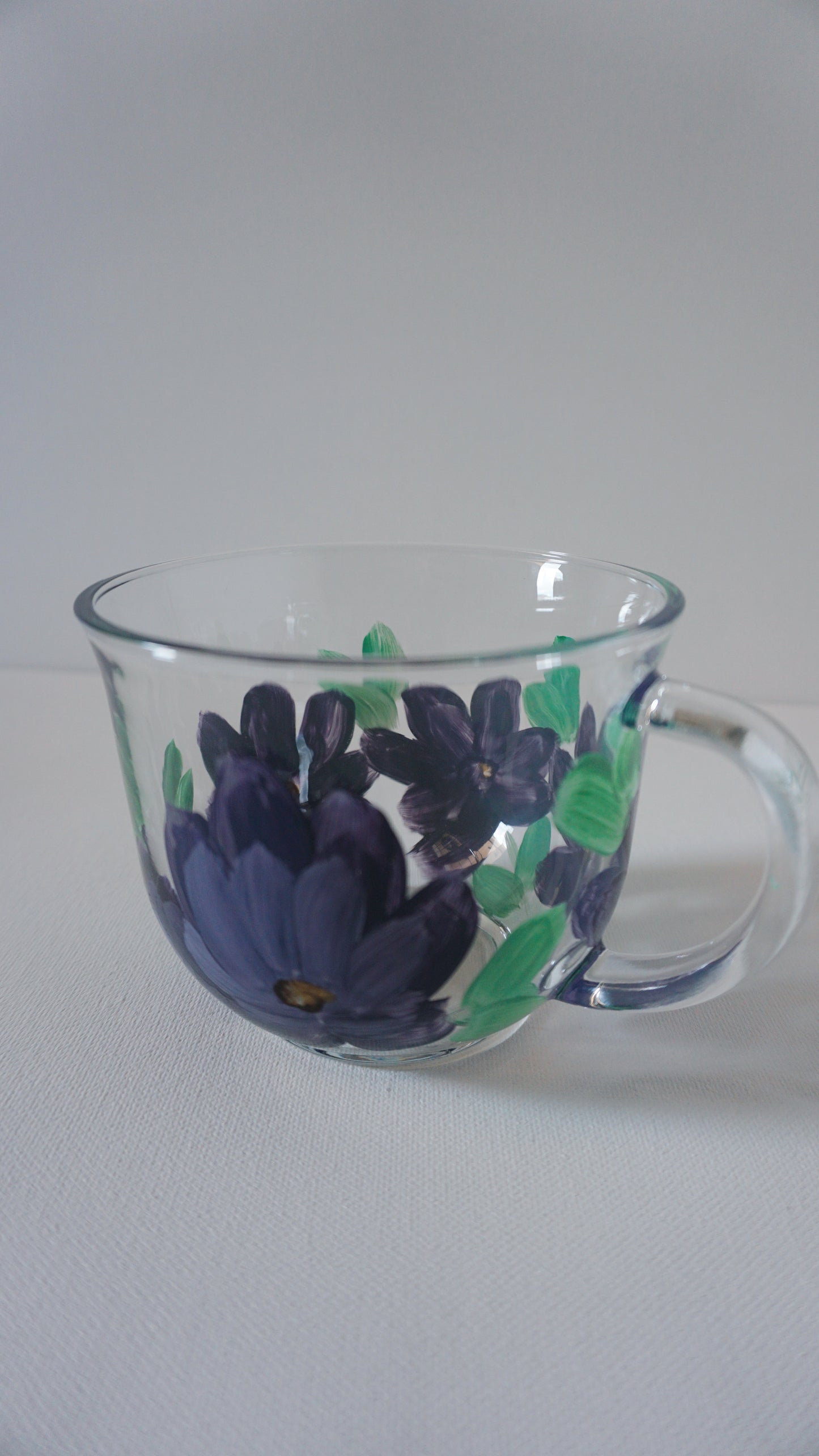 Hand Painted Glass Mug - Dark Purple Flower