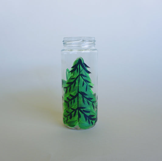 Hand Painted Jar Glass - Comic Style Christmas Tree