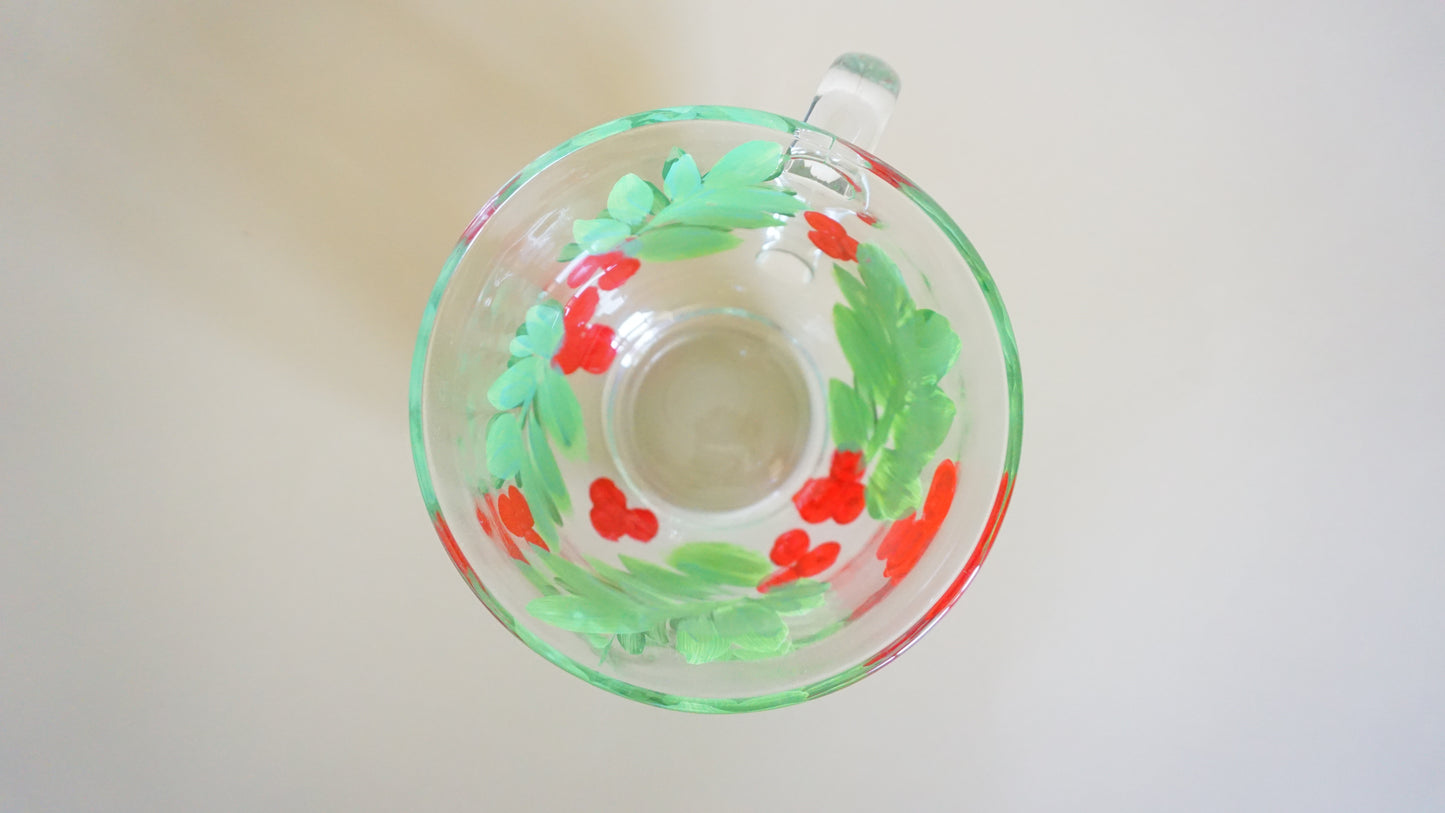 Hand Painted Glass Mug - Holly Plant