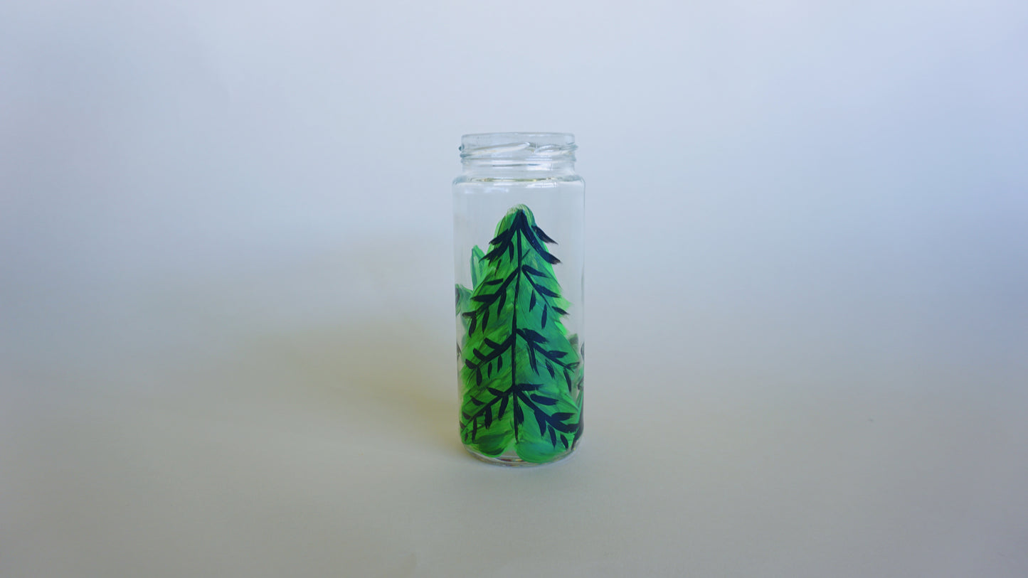 Hand Painted Jar Glass - Comic Style Christmas Tree