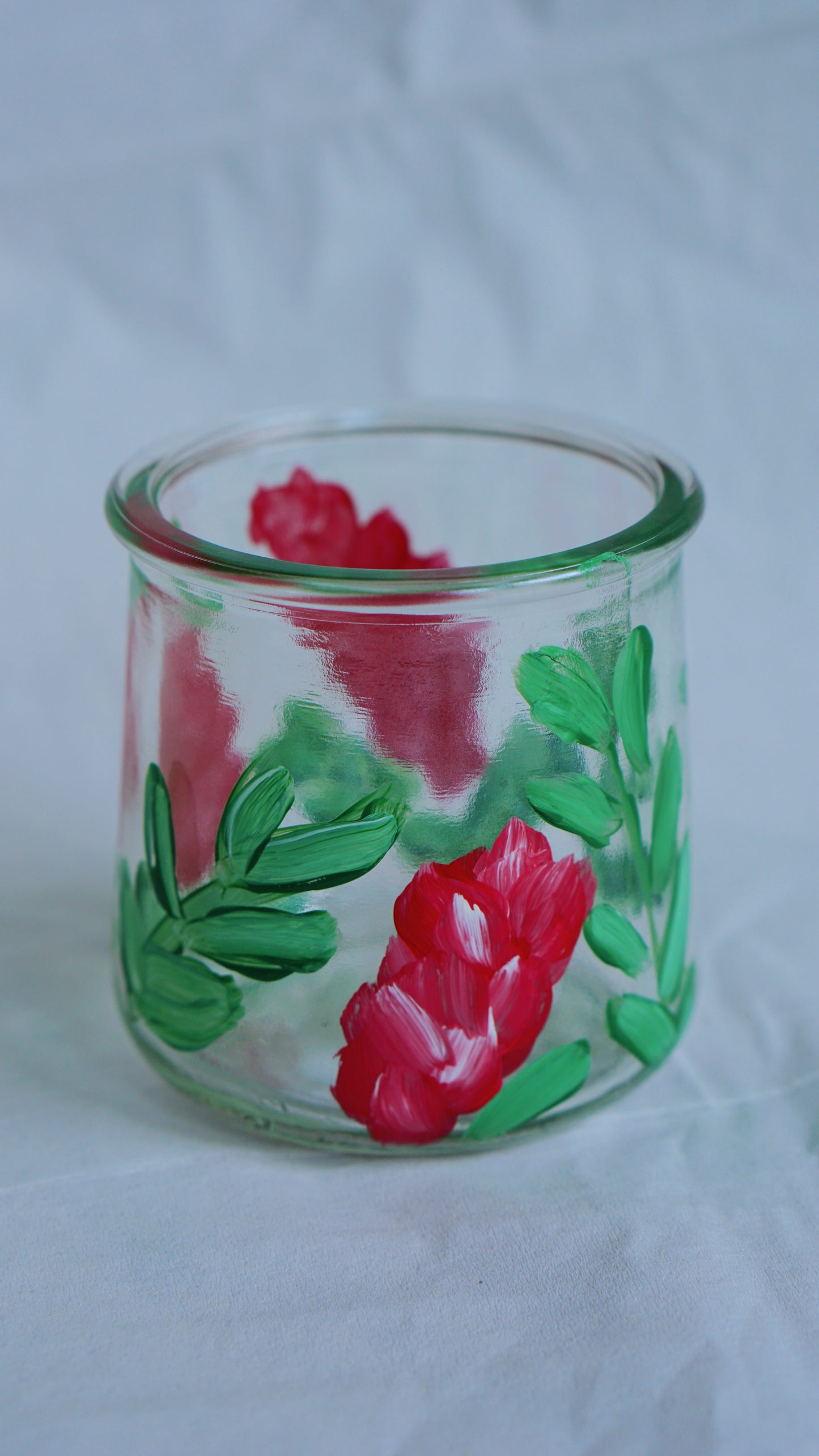 Hand Painted Glass Jar - Small - Red Flower