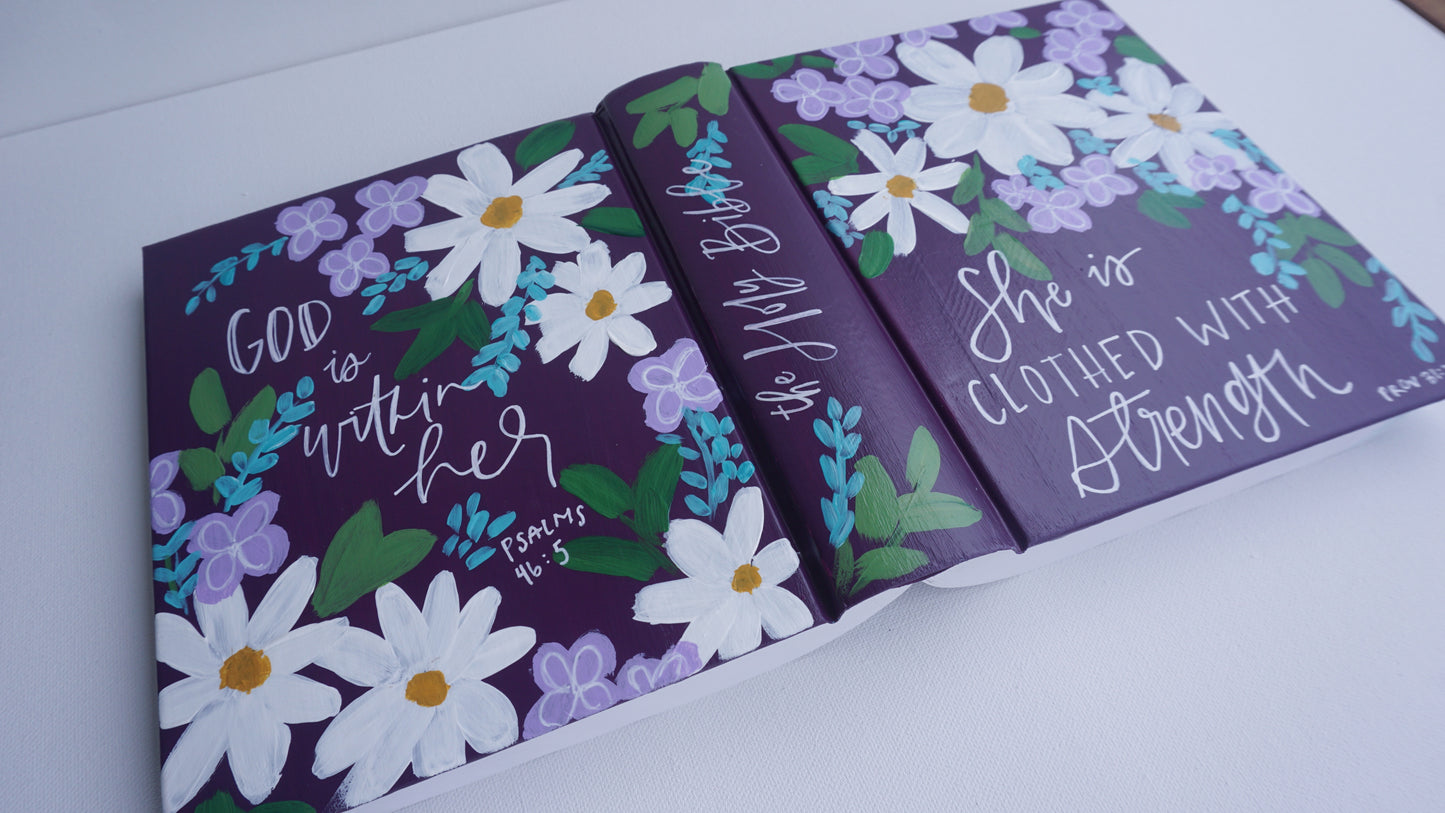 She Is Clothed with Strength (Proverbs 31:25) - Hand Painted English Bible