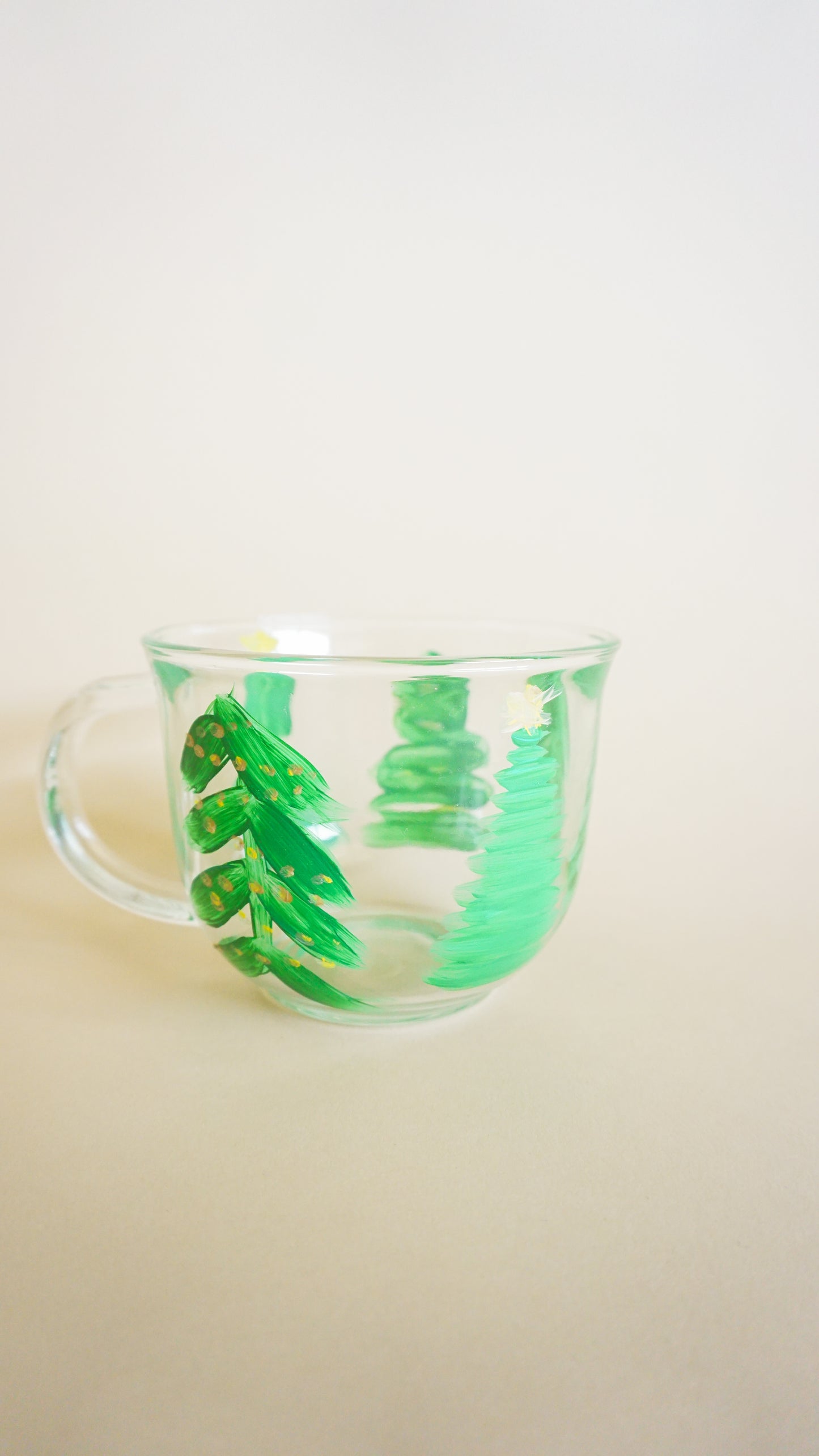 Hand Painted Glass Mug - Christmas Trees