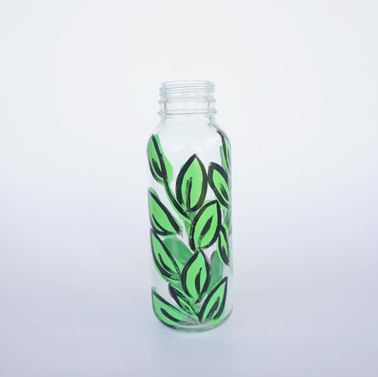 Hand Painted Glass Bottle - Hojas Verdes