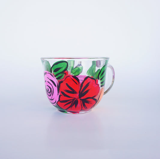 Hand Painted Glass Mug - "Desi's Bouquet"