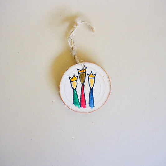 Tres Reyes Magos (Plain Background) - Round Wood Christmas Ornament