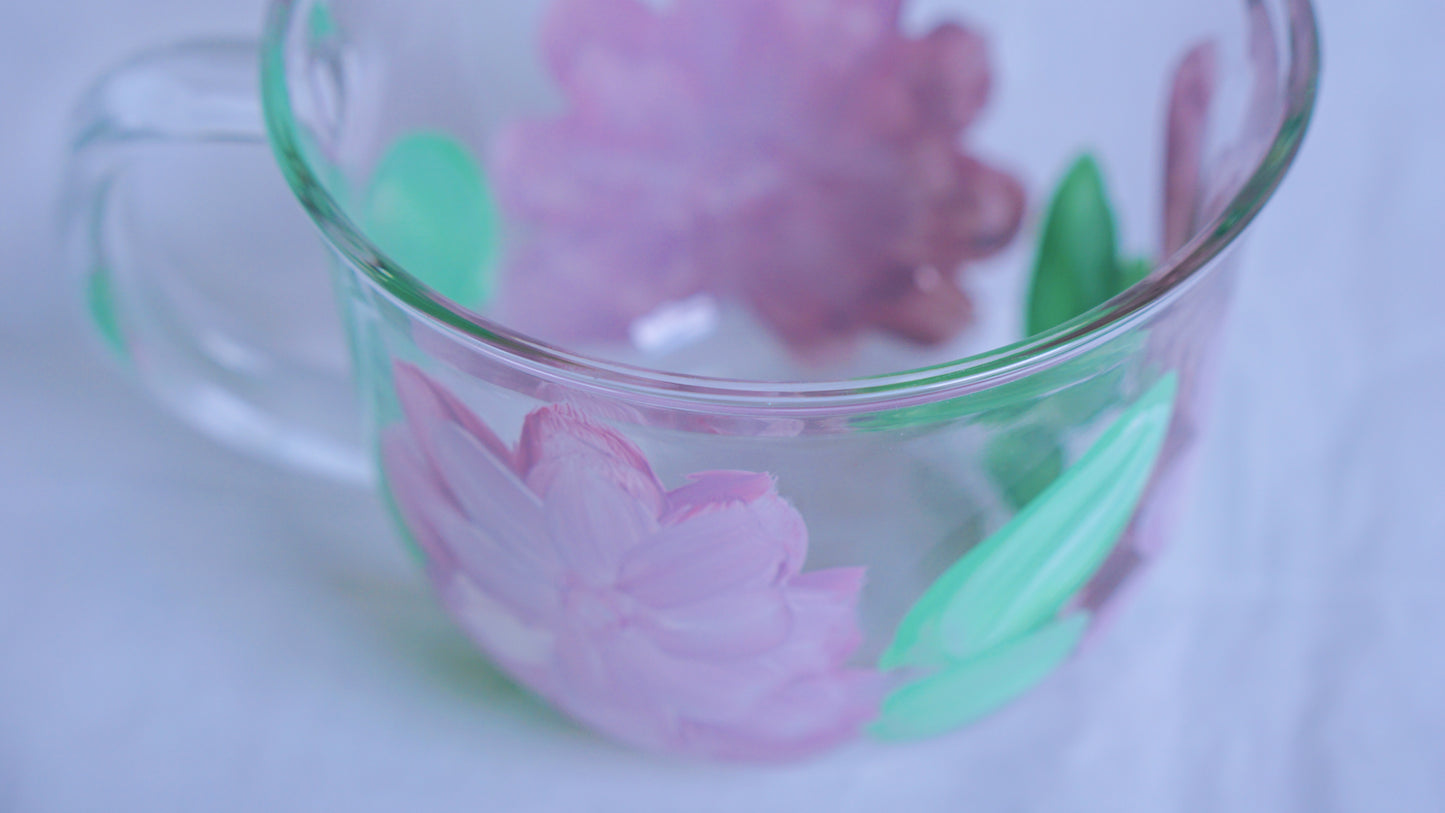 Hand Painted Glass Mug - Purple Flower