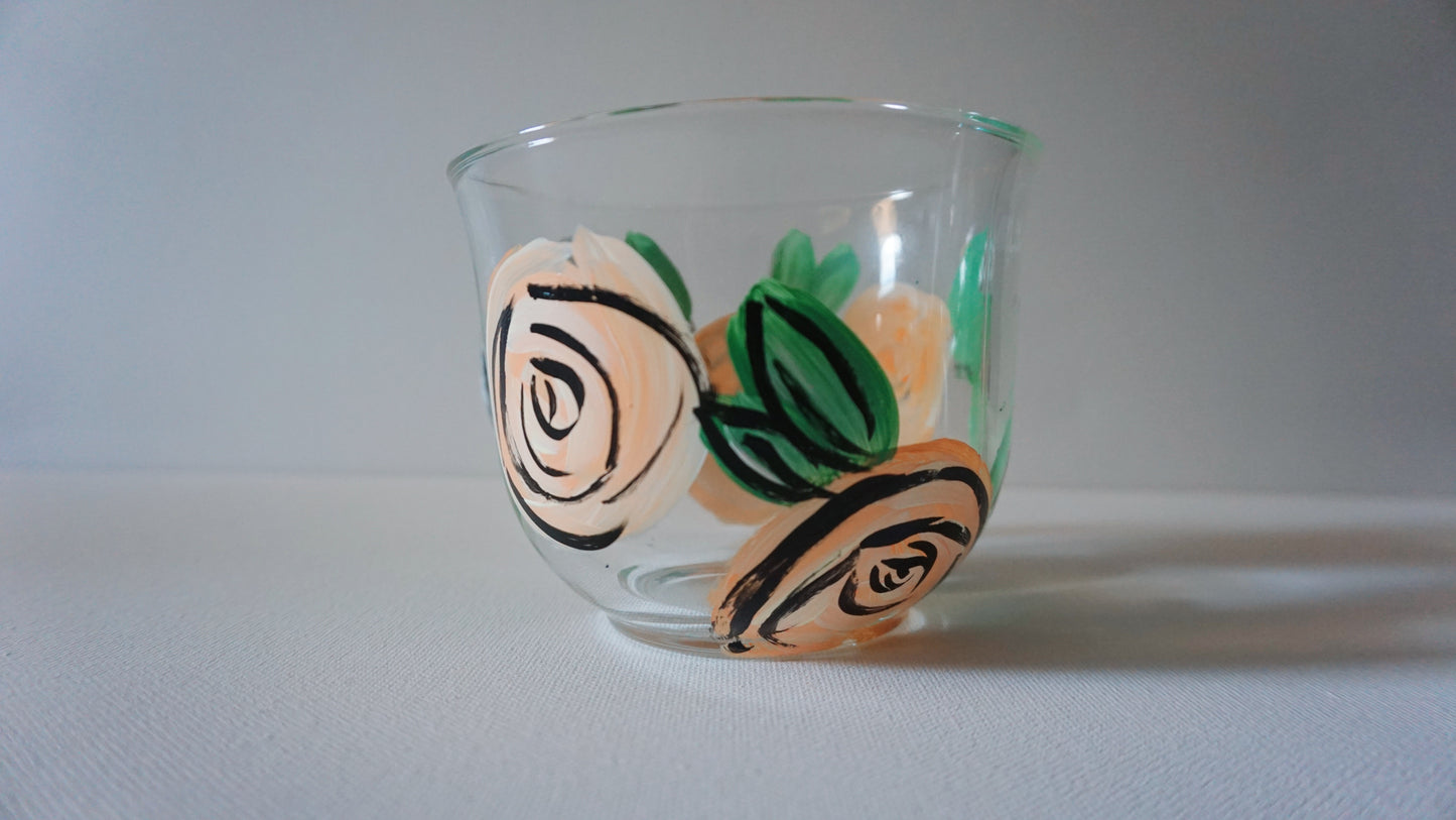 Hand Painted Glass Mug - Comic Book Peach Rose