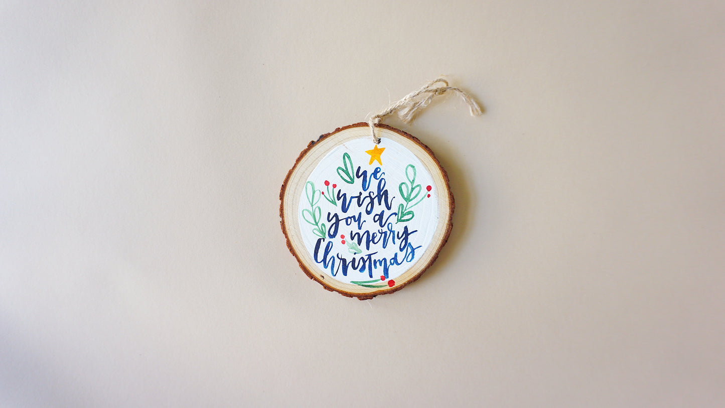 We Wish you a Merry Christmas - Round Wood Christmas Ornament