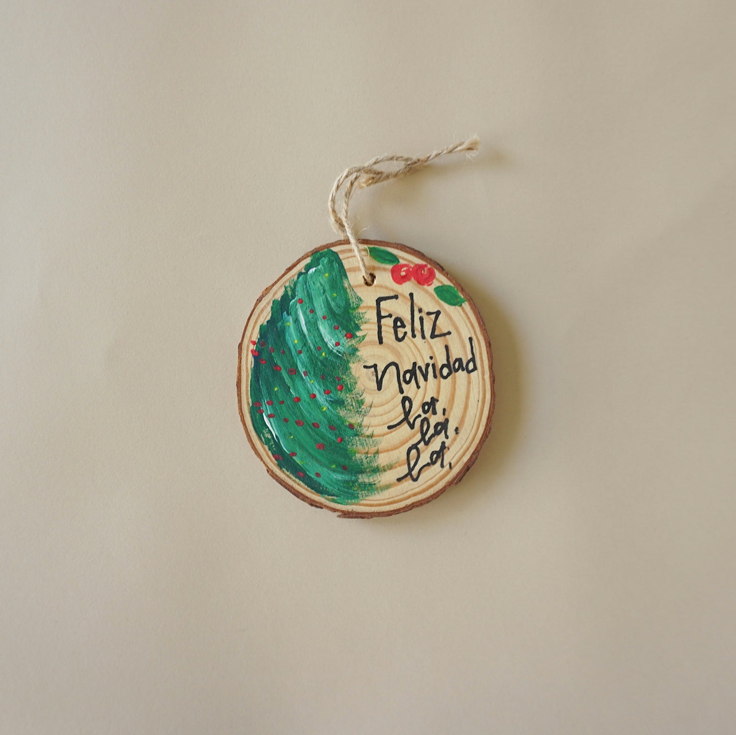 Feliz Navidad La La La - Round Wood Christmas Ornament