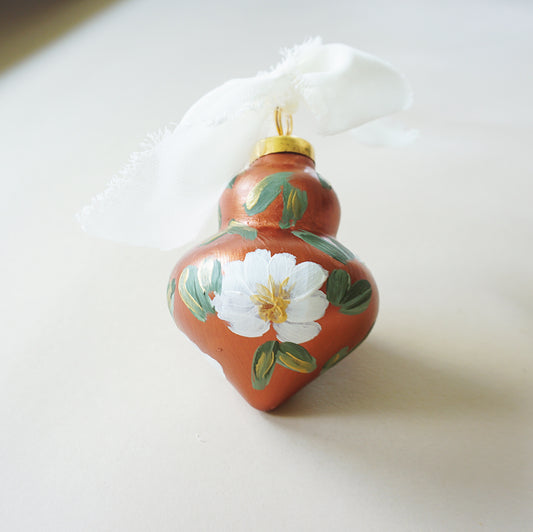 Bronze + White Flowers - Christmas Tree Ceramic Ornament