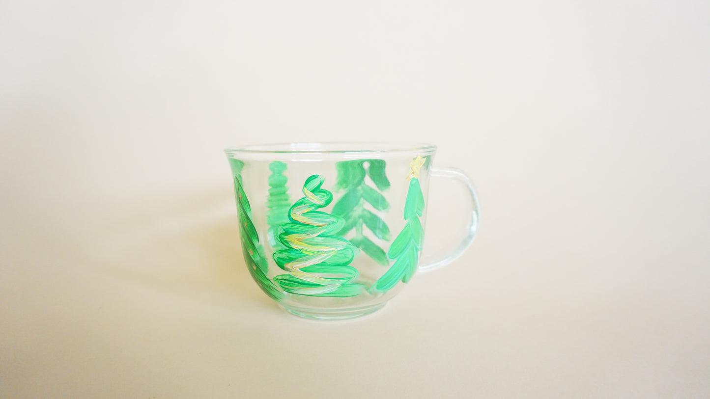 Hand Painted Glass Mug - Christmas Trees