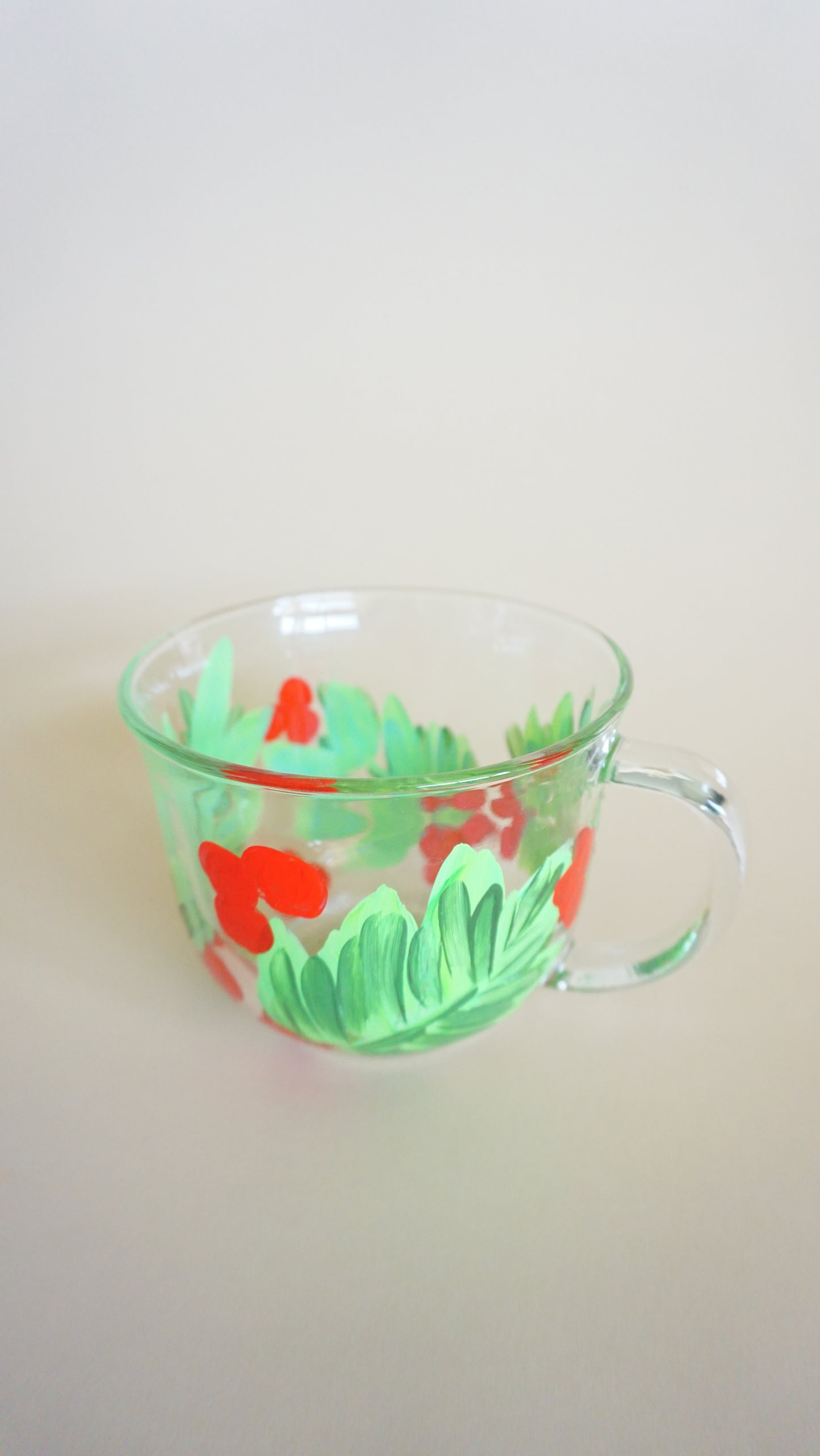 Hand Painted Glass Mug - Holly Plant