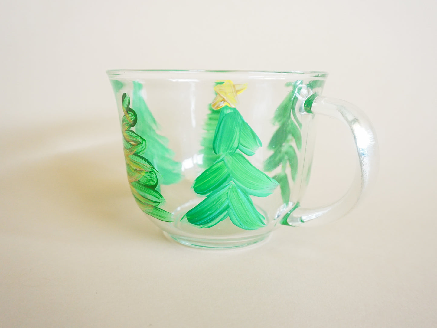 Hand Painted Glass Mug - Christmas Trees