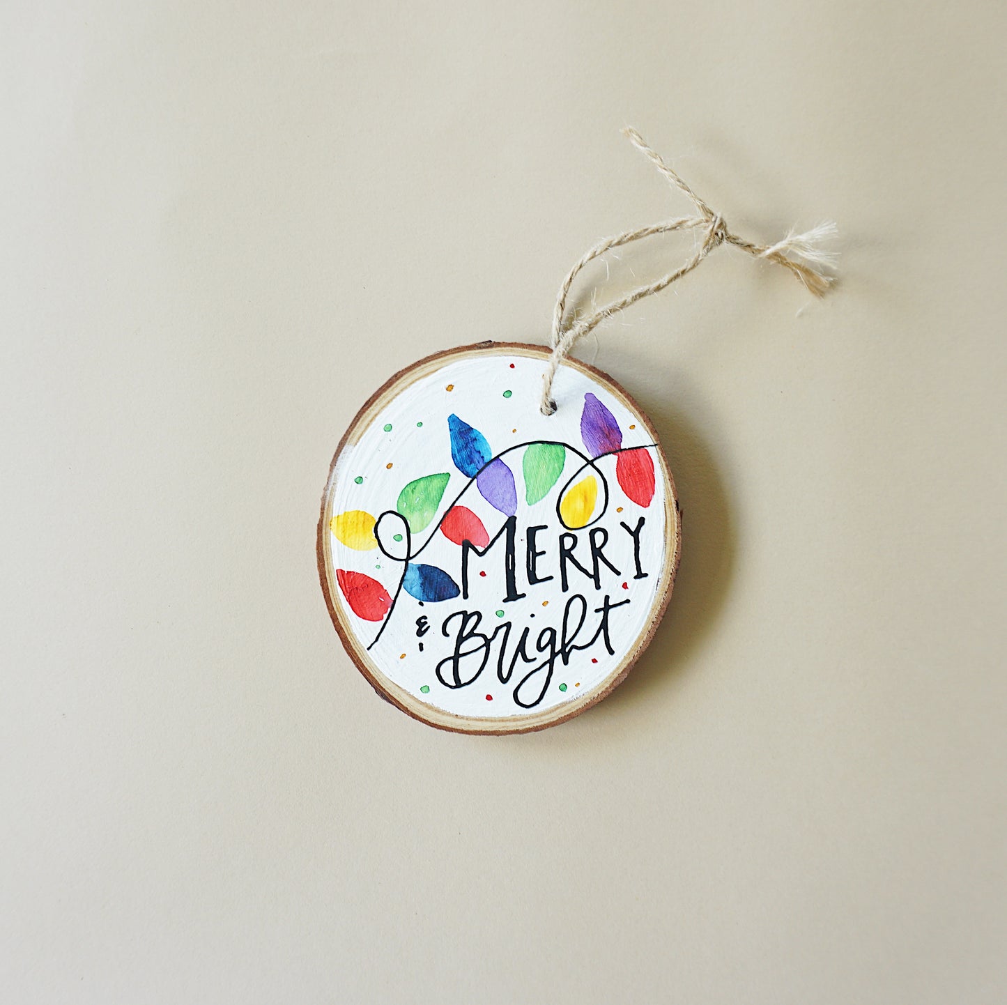 Merry and Bright  Chirstmas Lights- Round Wood Christmas Ornament