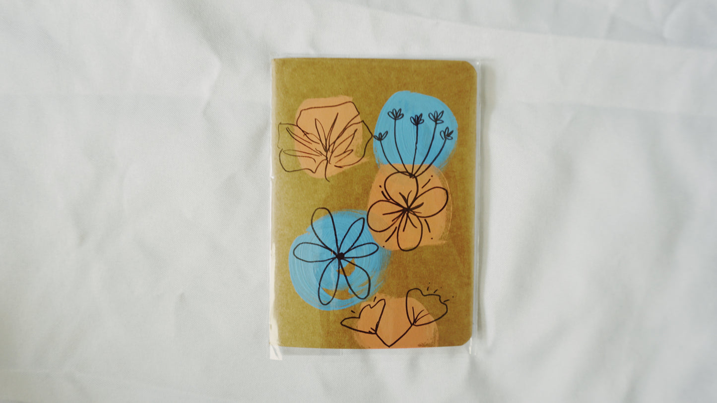 Acrylic Paint Under Doodle Flowers - Saddle Stitch Binding, Ruled Pages, Paper Cover, Small Journal