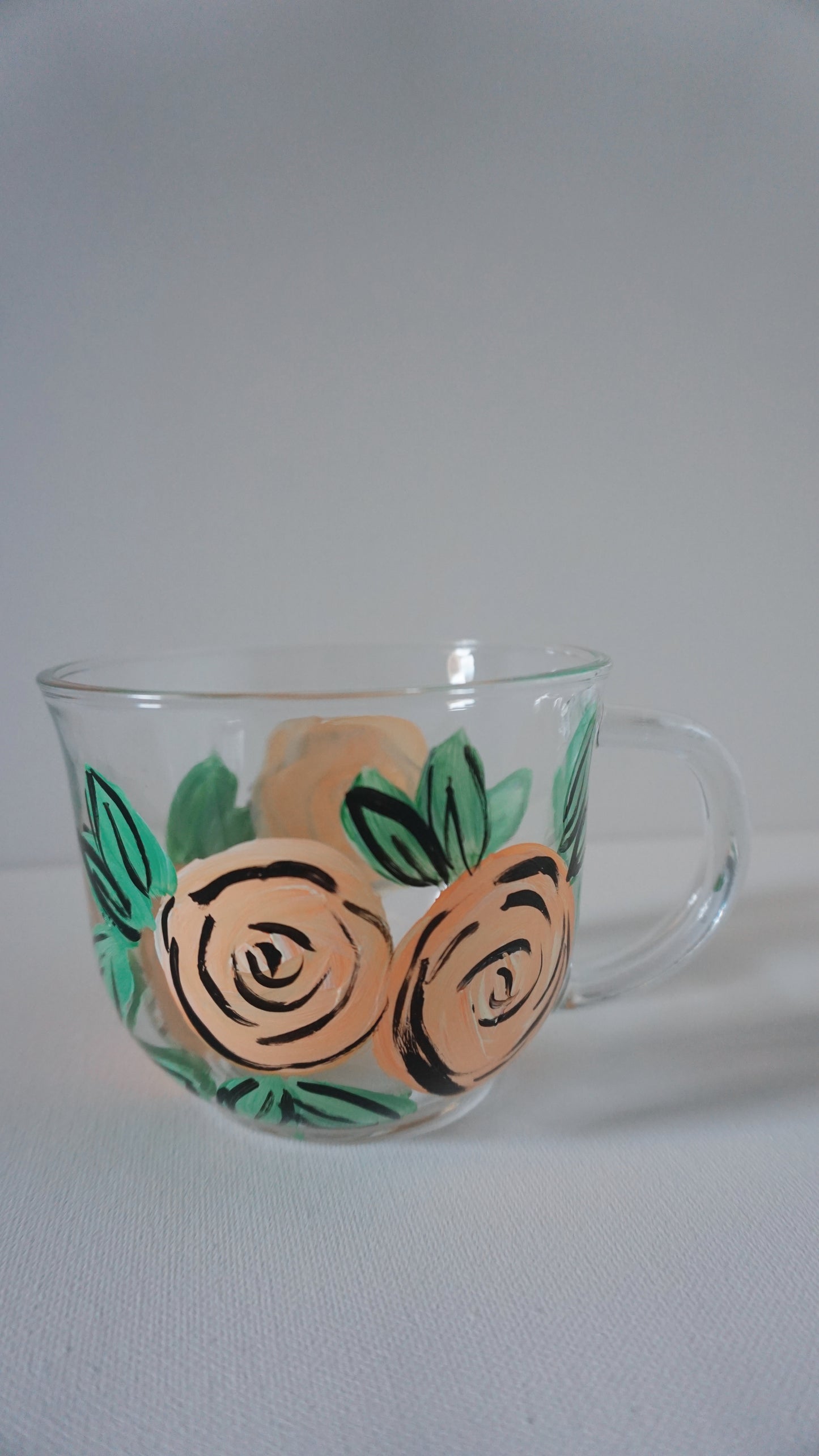 Hand Painted Glass Mug - Comic Book Peach Rose